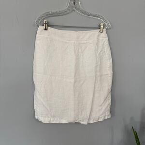 Vintage 346 Brooks Brothers White 100% Linen Mini Skirt w/ Slit at Back Size 8
